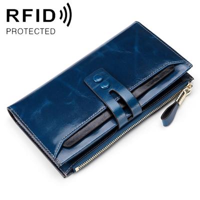 8239 Antimagnetic RFID Multi-function Leather Lady Wallet Large-capacity Purse with Detachable Card Holder (Blue)