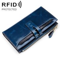 8239 Antimagnetic RFID Multi-function Leather Lady Wallet Large-capacity Purse with Detachable Card Holder (Blue)