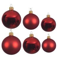 Glazen kerstballen pakket kerstrood glans/mat 16x stuks diverse maten - Kerstbal