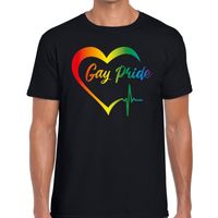 Gay pride kloppend hart regenboog gaypride shirt zwart heren - thumbnail