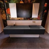 Badkamermeubelset Mondiaz Erin 200 cm met 2 Lades met RIDGE Wastafel Rechts Dark grey Zonder Kraangaten Greeploos Mat Urban