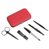 Manicure set 5-delig - rode etui - drukknopsluiting - nagelschaartje - pincet - en meer