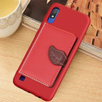 Litchi patroon kaart tas portemonnee beugel + TPU telefoon geval met kaartsleuf portemonnee beugel functie voor Galaxy A10 (rood)
