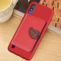 Litchi patroon kaart tas portemonnee beugel + TPU telefoon geval met kaartsleuf portemonnee beugel functie voor Galaxy A10 (rood)