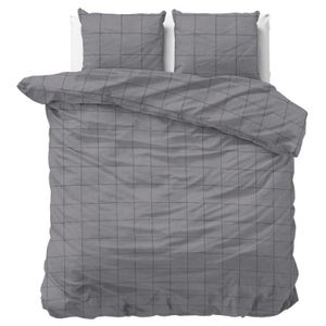 Sleeptime Flanel Dekbedovertrek Deep Check Grey-1-persoons (140 x 200/220 cm)