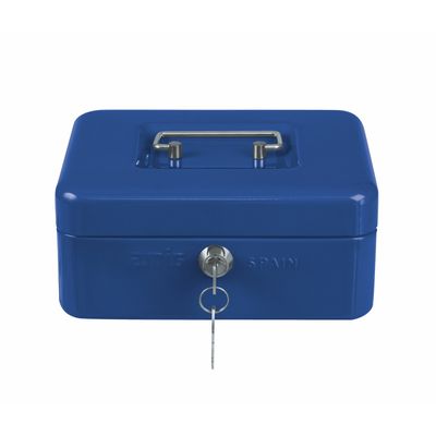 Geldkistje met 2 sleutels - blauw - staal - muntbakje - 20 x 16 x 9 cm - inbraakbeveiliging