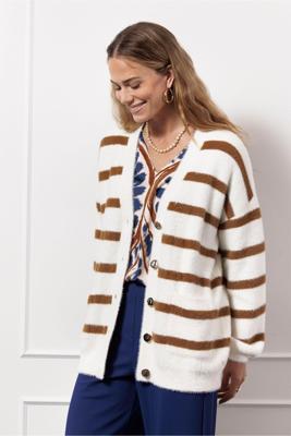 Studio Anneloes Joyce Stripe Cardigan 13127 Vest 1113 Offwhite/caramel