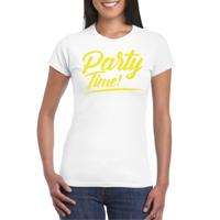 Verkleed T-shirt voor dames - party time - wit - geel glitter - carnaval/themafeest - thumbnail