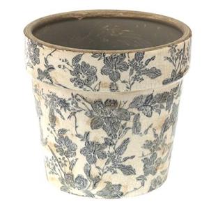 Clayre & Eef Bloempot Ø 16x15 cm Grijs Beige Keramiek Bloemen