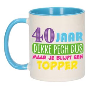 Verjaardag cadeau mok 40 jaar - blauw - dikke pech dus - 300 ml - keramiek