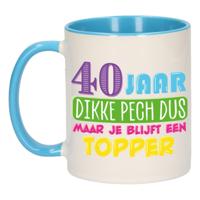 Verjaardag cadeau mok 40 jaar - blauw - dikke pech dus - 300 ml - keramiek