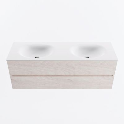 MONDIAZ VICA 140cm badmeubel onderkast Underlayment 2 lades. Wastafel MOON dubbel zonder kraangat, kleur Talc.