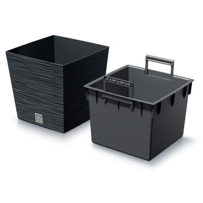 Plantenpot/bloempot Furu Stripes - voor buiten - kunststof - antraciet - vierkant - D29.5 x H29 cm Plantenpot/bloempot Furu Stripes - voor buiten - kunststof - antraciet - vierkant - D29.5 x H29 cm