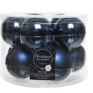 Decoris Kerstballen set - 10x stuks - donkerblauw - glas - 6 cm - glans en mat