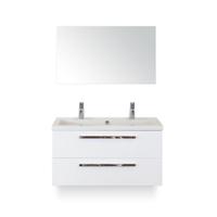 Seville Badmeubelset 100 cm - Wit Hoogglans - Wastafel Djazz 2 kraangaten - met Spiegel