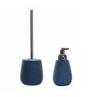 Toiletborstel met houder 39 cm en zeeppompje 280 ml keramiek donkerblauw - Badkameraccessoireset - thumbnail