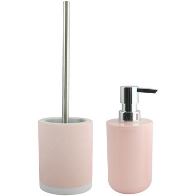 Toiletborstel in houder 38 cm/zeeppompje set Moods - keramiek - lichtroze