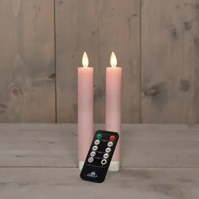 Anna&apos;s Collection LED dinerkaars flame effect rustiek 18 cm lichtroze 2 stuks