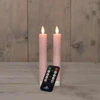 Anna&apos;s Collection LED dinerkaars flame effect rustiek 18 cm lichtroze 2 stuks