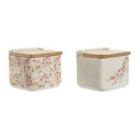 Zoutvaatje met deksel Home ESPRIT Wit Roze Lila Bamboe 750 ml 14 x 12,5 x 12 cm (2 Stuks)
