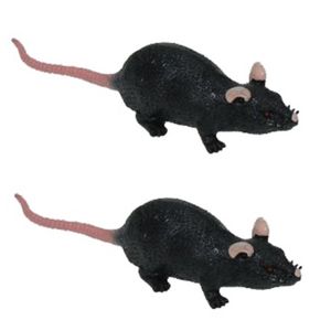 Set van 2x stuks zwarte rubberen nep/namaak dieren rat 11 cm