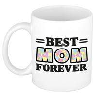 Cadeau koffie/thee mok - de beste mama voor altijd - hartjes - pastel - 300 ml - keramiek