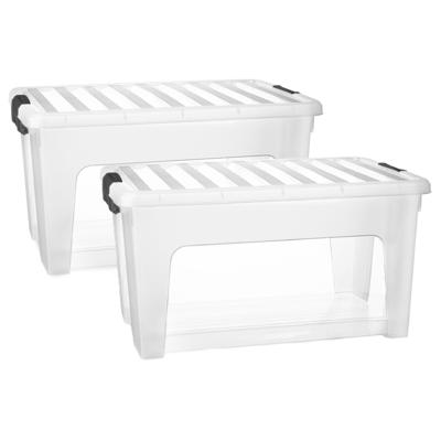 Multi Storage Opslagbox met deksel - 2x - transparant - 36 liter - 52 x 27 x 36 cm - kunststof