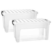 Multi Storage Opslagbox met deksel - 2x - transparant - 36 liter - 52 x 27 x 36 cm - kunststof