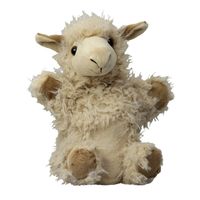 Pluche lichtbruine lama/alpaca handpop knuffel 22 cm speelgoed - thumbnail