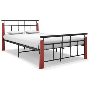 Bedframe metaal en massief eikenhout 120x200 cm