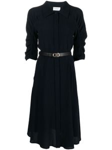Ferragamo robe-chemise en soie à taille ceinturée - Bleu