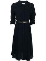 Ferragamo robe-chemise en soie à taille ceinturée - Bleu