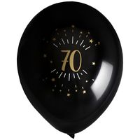 Verjaardag leeftijd ballonnen 70 jaar - 8x - zwart/goud - 23 cm - Feestartikelen/versieringen - thumbnail