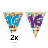 2x  Mini vlaggetjeslijn slingers verjaardag  versiering 16 jaar   - - thumbnail