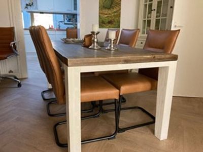 Set van 6 leren eetkamerstoelen - met sledepoot - bruin leer - Echt leer, Industrieel, ontdek de vele Leersoorten en Kleuren bij ShopX
