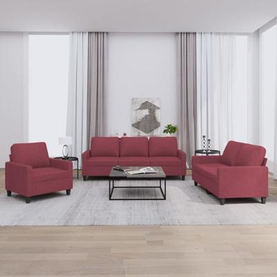 3-delige Loungeset met kussens stof wijnrood