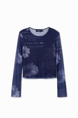 T-shirt met tule en krantenknipsels - BLUE - XL