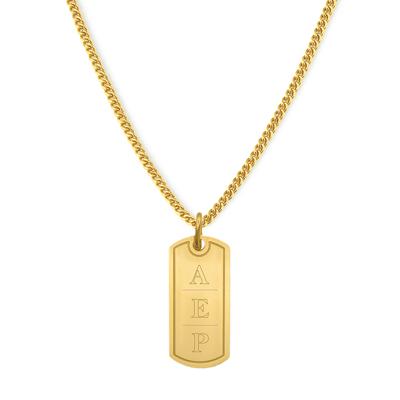 Gegraveerde initialen ketting rechthoek - Stainless steel - Goud