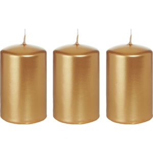 3x Gouden woondecoratie kaarsen 5 x 8 cm 18 branduren