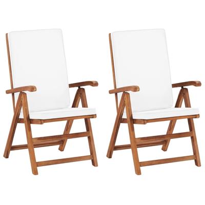 Tuinstoelen 2 st verstelbaar met kussens massief teakhout crème
