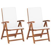 Tuinstoelen 2 st verstelbaar met kussens massief teakhout crème