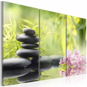 Schilderij - Zen Compositie, Groen, 3luik , premium print op canvas