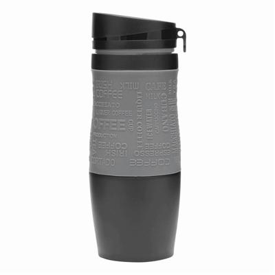 Koffie Thermosbeker/warmhoudbeker - grijs/zwart - 380 ml - isoleerbeker/reisbeker