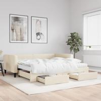 Slaapbank met onderschuifbed en lades 100x200 cm stof crème