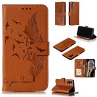 Feather patroon Litchi textuur horizontale Flip lederen draagtas met portemonnee & houder & kaartsleuven voor Huawei P30 Pro (bruin)