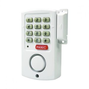 Deur/raam alarm/alarmen met pin code en paniek knop wit 6 x 12 cm