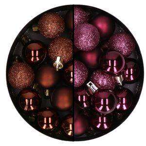 Kerstballen mini - 40x st - aubergine paars en donkerbruin - 3 cm - kunststof