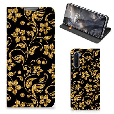 OnePlus Nord Smart Cover Gouden Bloemen OnePlus Nord Smart Cover Gouden Bloemen