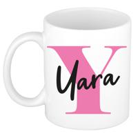 Naam mok Yara - roze - wit - keramiek - 300 ml - verjaardag/cadeau beker