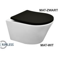 Wiesbaden Vesta Wandcloset Rimless - Mat Wit - met Shade Slim Toiletzitting - Softclose en Quick Release - Mat Zwart